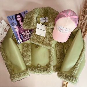 STAND STUDIO Sage Green Kristy Vegan Shearling Jacket
